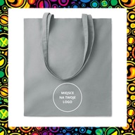 50 SZT. JASNOSZARYCH BAWEŁNIANYCH TOREB Z NADRUKIEM