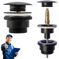 KOREK KLIK KLAK UMYWALKOWY CZARNY MAT REA Z PRZELEWEM MOSIĄDZ 1 1/4