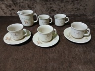 TUŁOWICE JESIENNE LIŚCIE SERWIS DO KAWY MOKKA FILIŻANKI PORCELIT PRL 5 osób