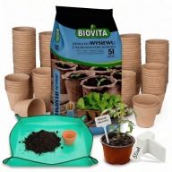 ZESTAW DO ROZSADY ZIEMIA 2x5L MATA 50x50 60x DONICZKI TORFOWE 50x ZNACZNIKI