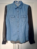 tally weijl 36 koszula dżinsowa szyfonowa kołnierzyk niebieska długi rękaw