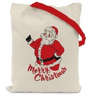 TORBA ŚWIĄTECZNA BAWEŁNIANA 38x42 cm ECRU 145g MIKOŁAJ MERRY CHRISTMAS