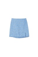 Stradivarius spódnica mini pepitka rozcięcie krata z frędzelkami rozporek L