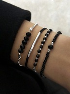 Modny zestaw 4 bransoletek z czarnych kryształków – elegancja i blask
