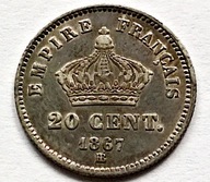 FRANCJA 20 CENTIMES 1867 BB / srebro