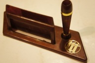 STOJAK BIURKOWY UNIONTEX ŁODŹ PRL na WIZYTÓWKI I PIÓRO KAŁAMARZ EKRYTUAR