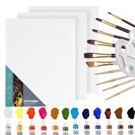 ZESTAW DO MALOWANIA KREATYWNY PREZENT FARBY PĘDZLE PŁÓTNA PALETKA