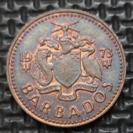 *BARBADOS [1910]*1 cent ONE CENT 1973 Królowa Elżbieta II, Herb, Trójząb