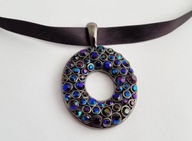 NASZYJNIK CHOKER OBROŻA SREBRZONY OPALIZUJĄCE KAMIENIE