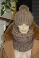 KOMPLET CZAPKA golf L RĘKODZIEŁO MOHER kawa z mlekiem