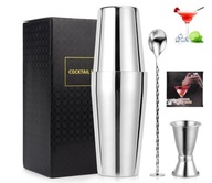 Zestaw do koktajli | metalowy shaker 2 częściowy| 2 dodatki