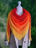 PIĘKNA AŻUROWA SZYDEŁKOWA CAŁOROCZNA CHUSTA XXL CZERWONO/POMARAŃCZOWO/ŻÓŁTA