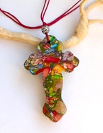 Wisior, naszyjnik z naturalnym jaspisem stylowy krzyż