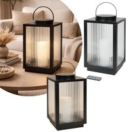 Lampion LED ze Świecą 38cm! Ciepłe Światło Pilot Metal Szkło Czarny DUŻY!