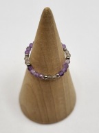 Pierścionek na gumce z kamieni Ametyst , Kwarc dymny ,stal chirurgiczna