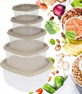 Pojemniki na Żywność z Pokrywką 5 sztuk Zestaw Szary Jedzenie do szkoły