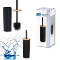 SZCZOTKA SILIKONOWA TOALETOWA WC ŁAZIENKOWA POJEMNIK STOJAK CZARNA BAMBUS