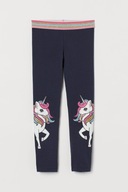 H&M Dżersejowe legginsy 140 Granatowy/Jednorożce