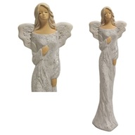 DUŻY ANIOŁ W SREBRNEJ SUKNI BROKAT NA PREZENT ANIOŁEK SKRZYDŁA UPOMINEK
