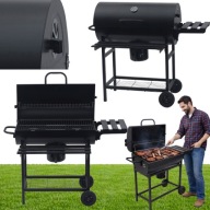 GRILL OGRODOWY WĘGLOWY Z POKRYWĄ DUŻY Z PÓŁKAMI POPIELNIK CZARNY TRWAŁY