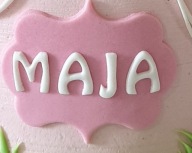 Tabliczka, Plakietka z imieniem z masy cukrowej na tort , winietka