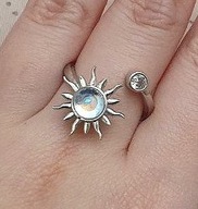 PIERŚCIONEK ruchomy PIERŚCIEŃ REGULOWANY DIAMENTY DIAMENTAMI święta słońce