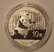 PANDA 2014 10 YUAN 2014 CHINY PANDA 1 OZ - 1 UNCJA, SREBRO 999, ŁADNA