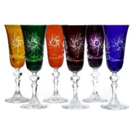 KRYSZTAŁOWE Kolorowe Kieliszki do Szampana Dz.150 ml Mł. Szlifowane Polskie