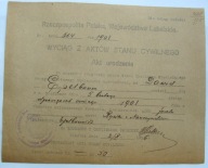 Akt urodzenia Żyda Dawid Epelbaum Siedlce judaik 1926