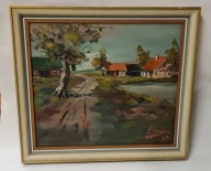 Pejzaż wiejski, 1957 – olej na płycie, autor nieustalony