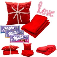 Cudowny prezent ZESTAW Koc i Poduszka Serce + GRATIS - Szczęśliwa miłość