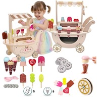 LODZIARNIA DREWNIANA NA KÓŁKACH WÓZEK Z LODAMI MAMABRUM ZESTAW + AKCESORIA