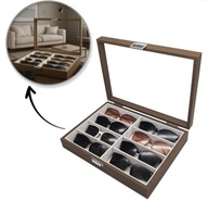 Szkatułka 8 przegródek na okulary lub akcesoria, etui organizer, szkło