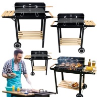 GRILL OGRODOWY DUŻY ROŻEN PÓŁKI NA KÓŁKACH WĘGLOWY MOCNY STALOWY STABILNY