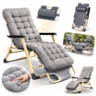 Leżak Ogrodowy Plażowy Poduszka Rozkładany Na Taras Szary Turystyczny