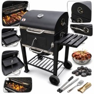 GRILL WĘGLOWY OGRODOWY ŻELIWNY RUSZT DUŻY Z POKRYWĄ XXL TERMOMETR POPIELNIK