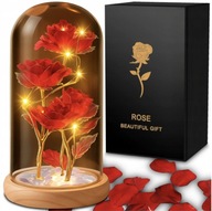 Wieczna róża w szkle LED świecąca prezent w czarnym pudełku na Dzień Kobiet