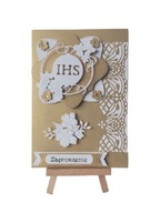 ZAPROSZENIA KOMUNIA UNIWERSALNE IHS W RAMKACH B6 ZŁOTO – BIEL