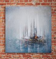 Obraz na płótnie ręcznie malowany akrylami strukruralny abstrakcja 40x40