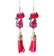 Kolczyki z kotem i chwostem - malinowo-fuksjowe