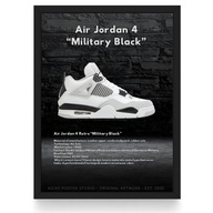 Plakat Jordan 4 "Military Black" /Shadow Brick/ (Czarna/Biała Ramka)