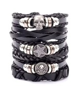 Męska Bransoletka Skórzana Vintage – Zestaw 6 szt. | Punk / Rock / Boho