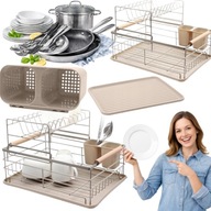 DUŻA SUSZARKA DWUPOZIOMOWA DO NACZYŃ OCIEKACZ NA TALERZE STOJĄCA TACA KUBKI