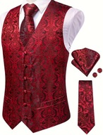 S M Krawat i Elegancka Męska Kamizelka Garniturowa czarna czerwona