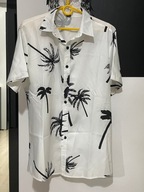 Y Koszula hawajska Manfinity biała czarne duże palmy M