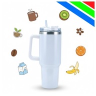 Kubek Termos Termiczny Ze Słomką Na Kawę I Herbatę 1200 Ml Biały XXL Dom