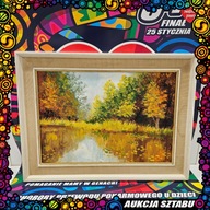 Obraz olejny „Staw jesienią” – sygnowany, w ramie | Aukcja WOŚP