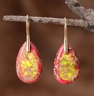 KOLCZYKI jaspis naturalny kamień czerwony żółty