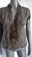 POLEN POE Bluzka w cętki krótki rękaw zapina na guziki cyrkonie M/L