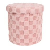 Pufa ze Schowkiem 38 cm Okrągła Futrzana – Siedzisko Schowek Beż/Róż/Biały